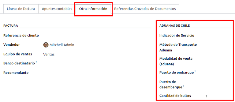 Chilean customs fields.