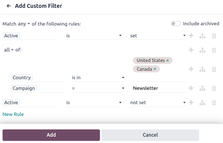 The add branch feature allows the creation of more complex all or any statements for rules.