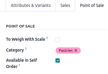 Point of Sale tab of a product form to add a PoS product category