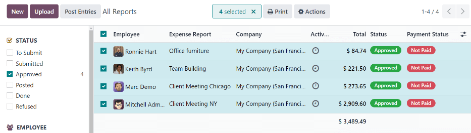 Post multiple reports at a time from the Expense Reports view, with the Approved filter.