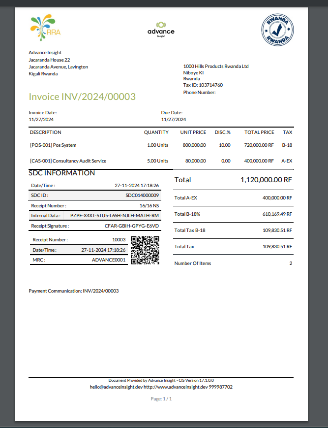 Invoice print.