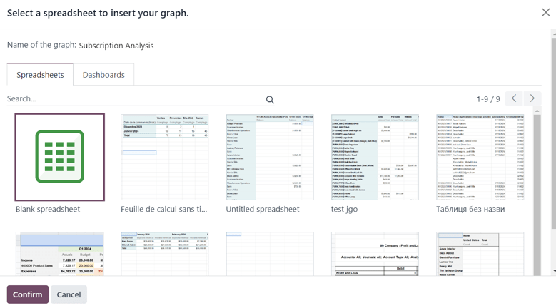 The spreadsheet pop-up window of the Subscriptions Analysis page.