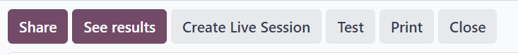 The various buttons on a survey form in Odoo Surveys.