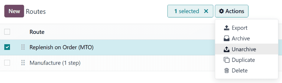 The unarchive action on the Routes page.